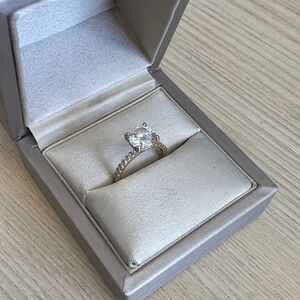 Gold Solitaire Engagement Ring with Clear Stone - Women Jewelry